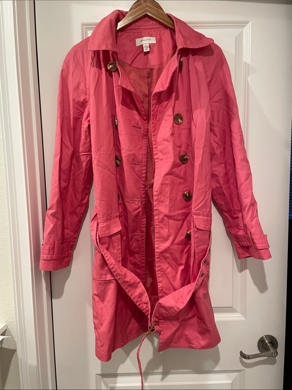 JM Collection Pink Double-Breasted Trench Coat large